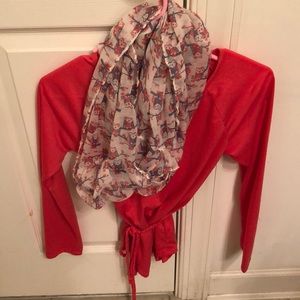 Long sleeve shirt with a scarf